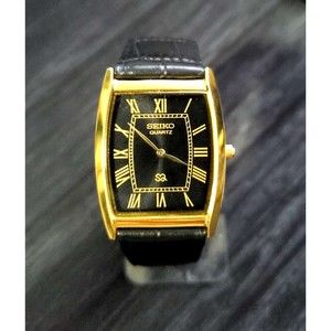 Vintage Seiko New Old Stock Men's Classic Tank Barrel Gold Black Wa…
